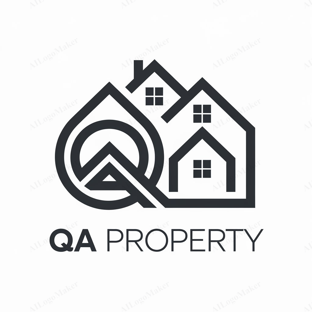 A logo for QA Property featuring a stylized house and a circular design.